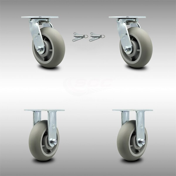 6 Inch SS Thermoplastic Caster Set with Ball Bearing 2 Swivel Lock 2 Rigid SCC